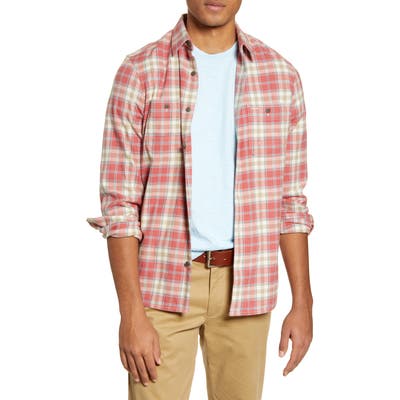 1901 Trim Fit Plaid Flannel Button-Up Shirt, Coral