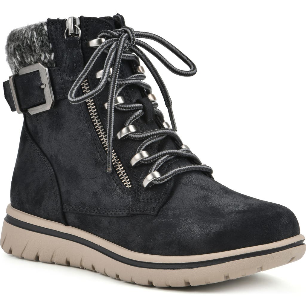 Cliffs By White Mountain Hearten Knit Collar Boot In Black/fabric