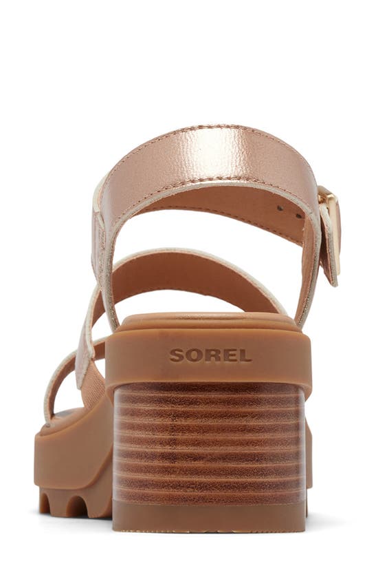 Shop Sorel Joanie Ankle Strap Platform Sandal In Warm Gold/ Gum 2