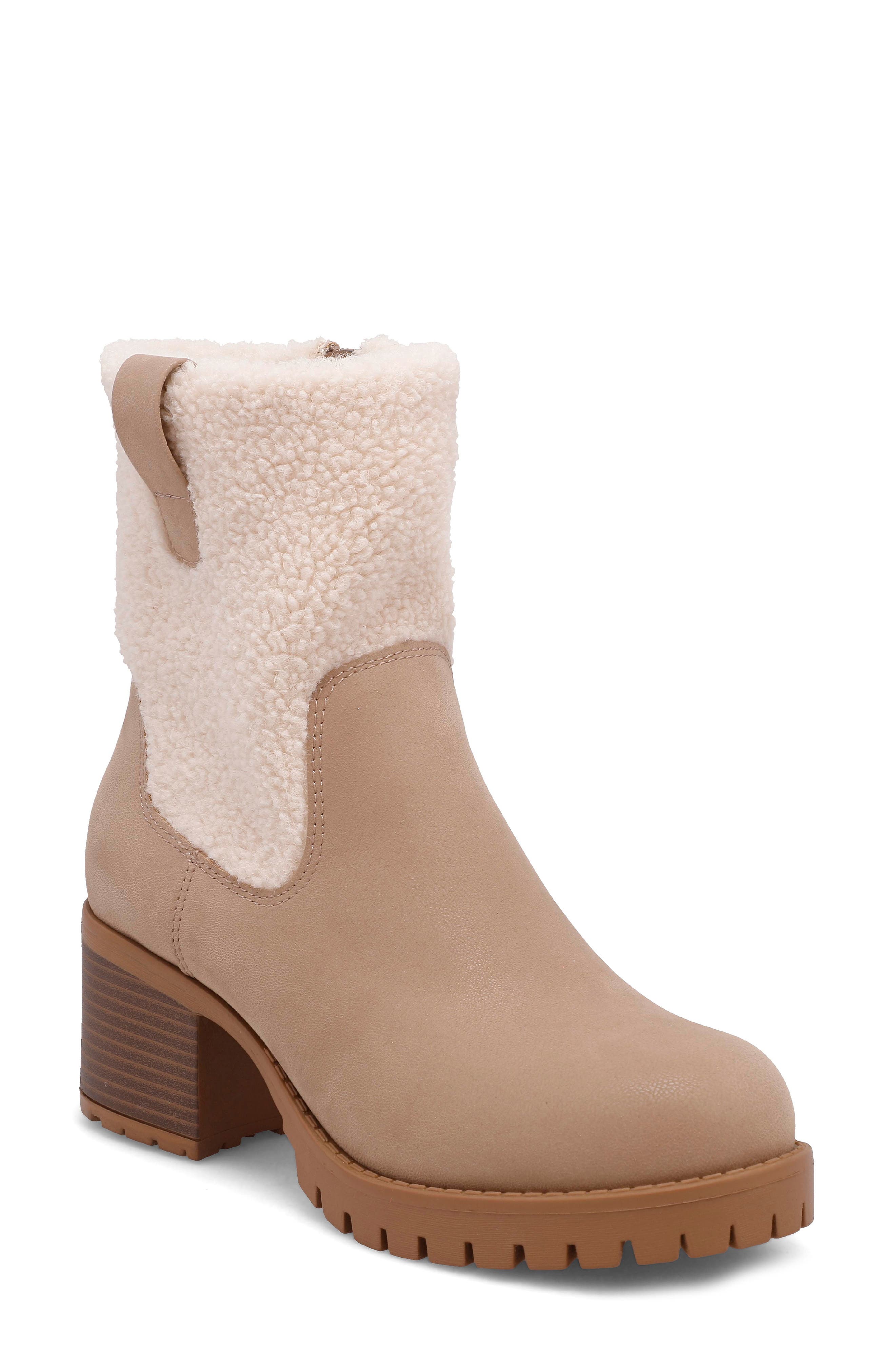 MIA Jakob Faux Shearling Bootie in Stone/Natural 