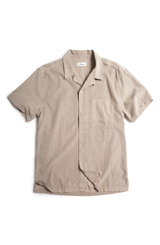 Rowan Zion Cotton Corduroy Short Sleeve Button-up Shirt In Stone