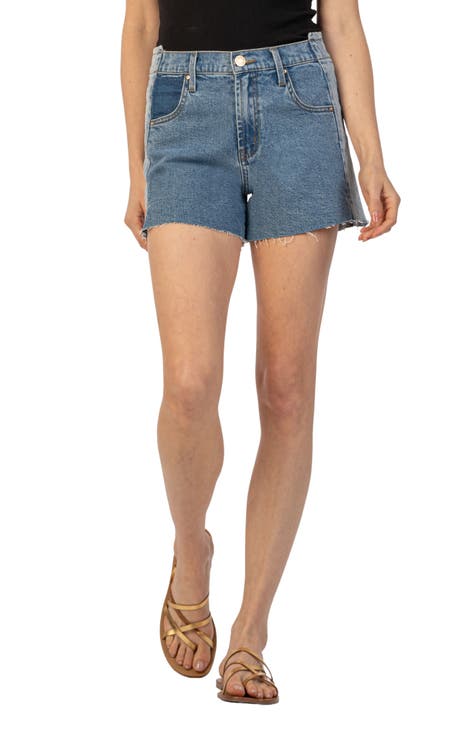 Jane Two-Tone Raw Hem High Waist Denim Shorts (Implemented)