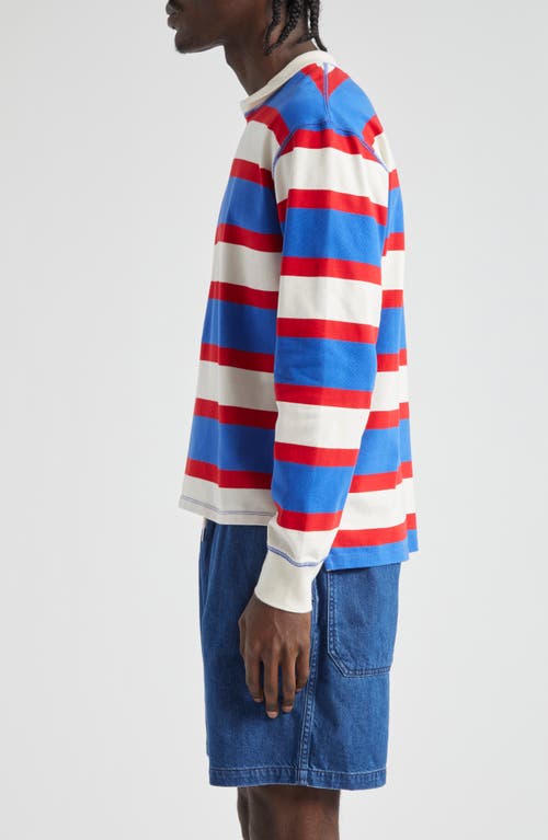 Shop Drake's Stripe Long Sleeve Rugby T-shirt In Navy White And Red