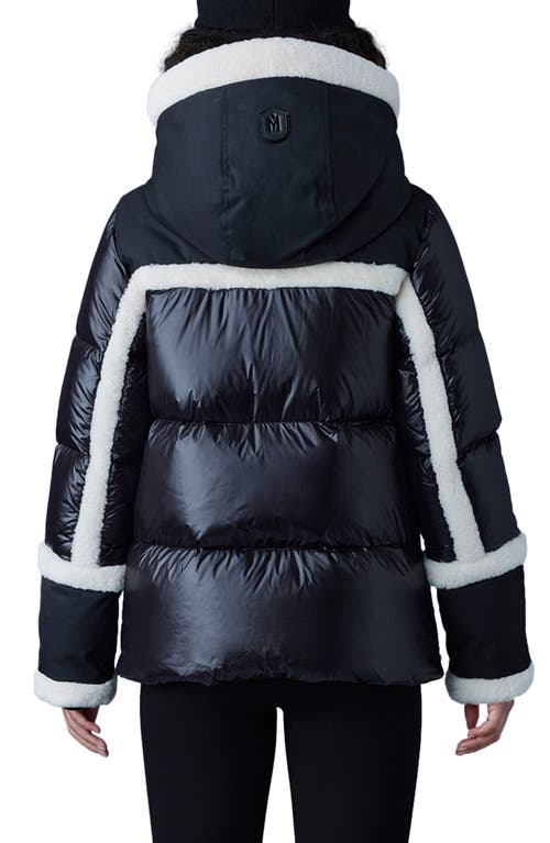 Mackage Cyrah Water Repellent 800 Fill Power Down Puffer Jacket With Genuine Shearling Trim In Black-cream