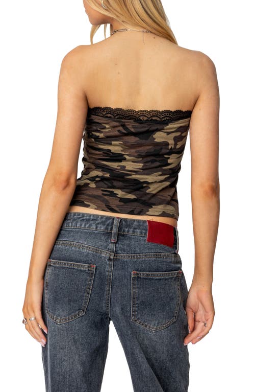 Shop Edikted Camo Lace Trim Tube Top In Olive