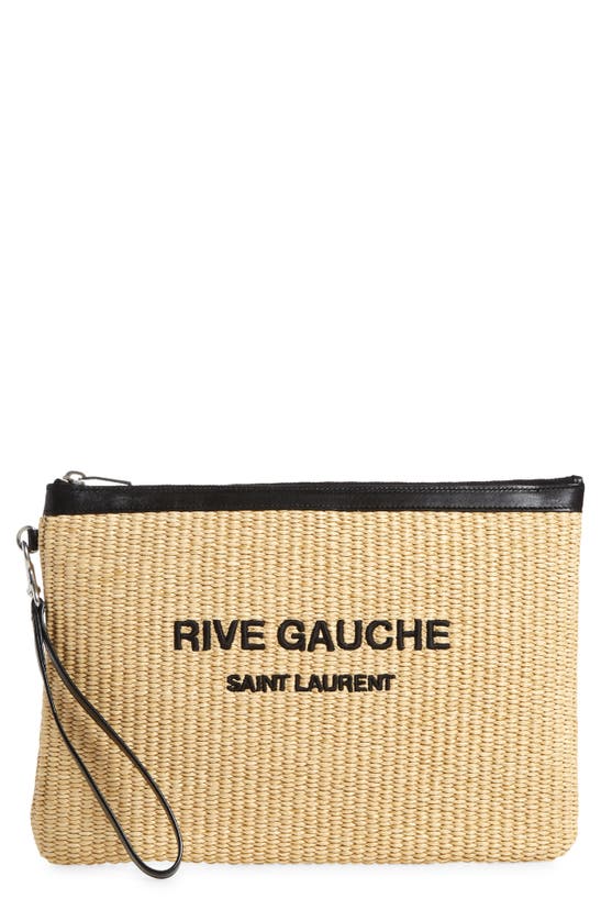 Saint Laurent White Rive Gauche Canvas Pouch In Natural Beige | ModeSens