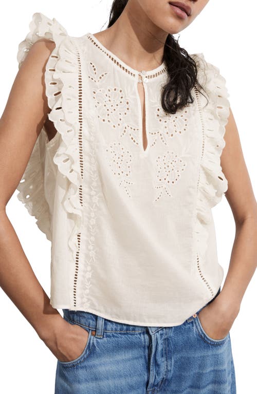 & Other Stories Ruffle Sleeveless Top In White Dusty Light