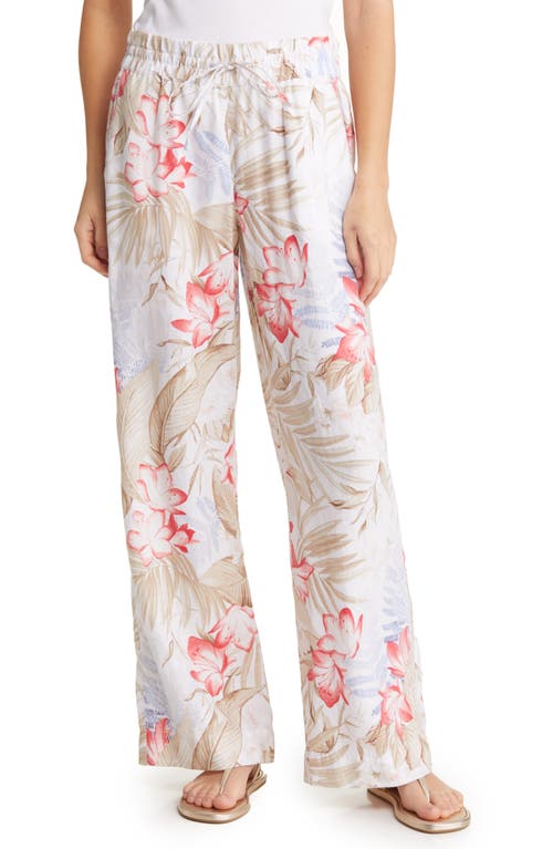 Tommy Bahama Delicate Floral Wide Leg Linen Drawstring Pants in White