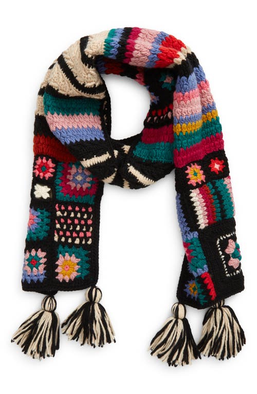 FRENCH KNOT Woodstock Crochet Wool Scarf in Black