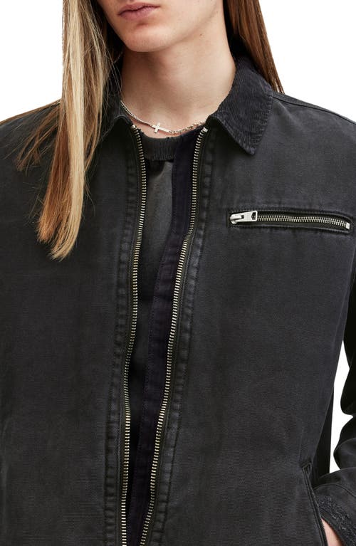 Shop Allsaints Rothwell Distressed Denim Jacket<br /> In Washed Black