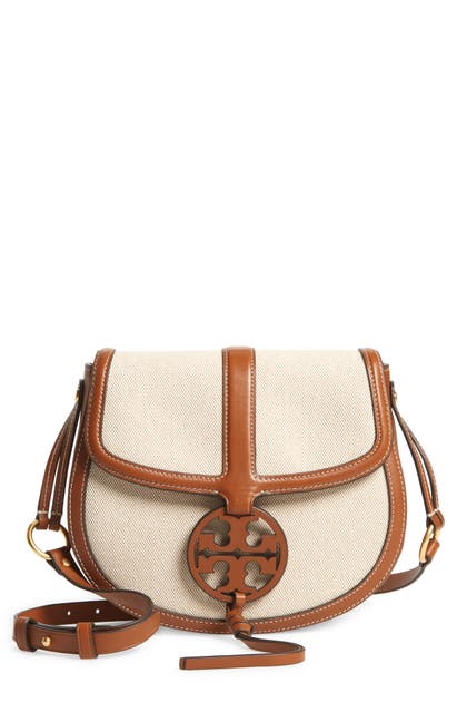 Shop Tory Burch Miller Quadrant Canvas & Leather Crossbody Bag In Classic  Cuoio