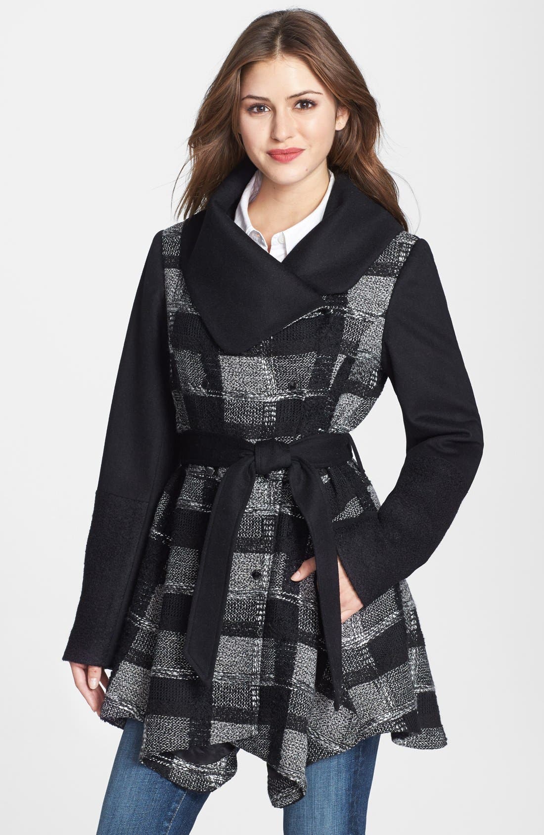 Laundry by Shelli Segal Plaid Skirted Wrap Coat Nordstrom