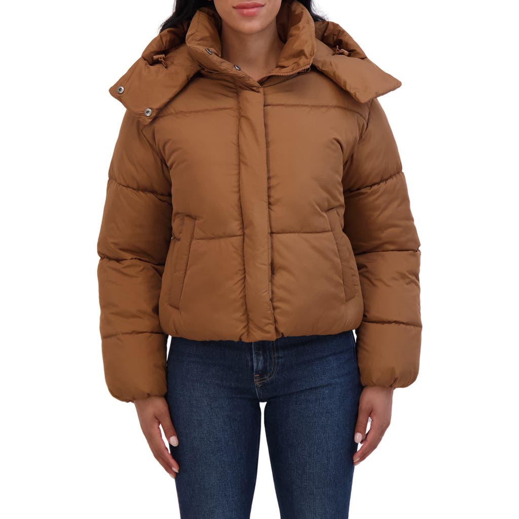 Sebby Short Hooded Puffer Jacket In Duck Brown