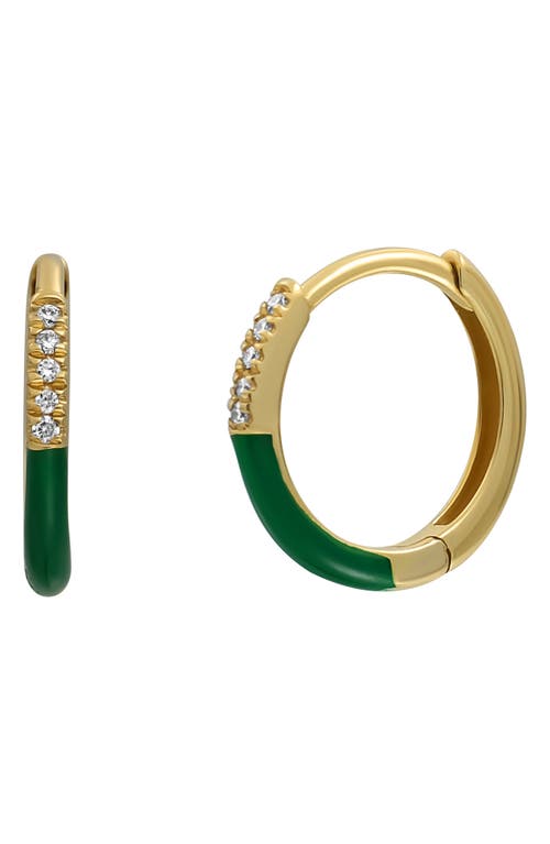 Shop Bony Levy Chelsea Enamel Tipped Diamond Hoop Earrings In 18k Yg/green Enamel/diamond