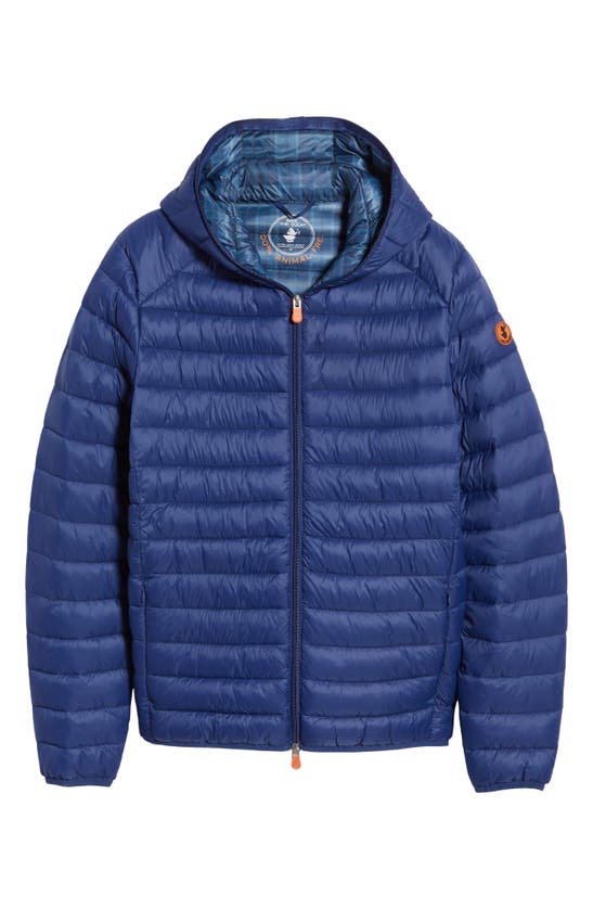 Save The Duck Mans Donald Blue Quilted Nylon Ecological Down Jacket In Eclipse Blue Lining Tartan