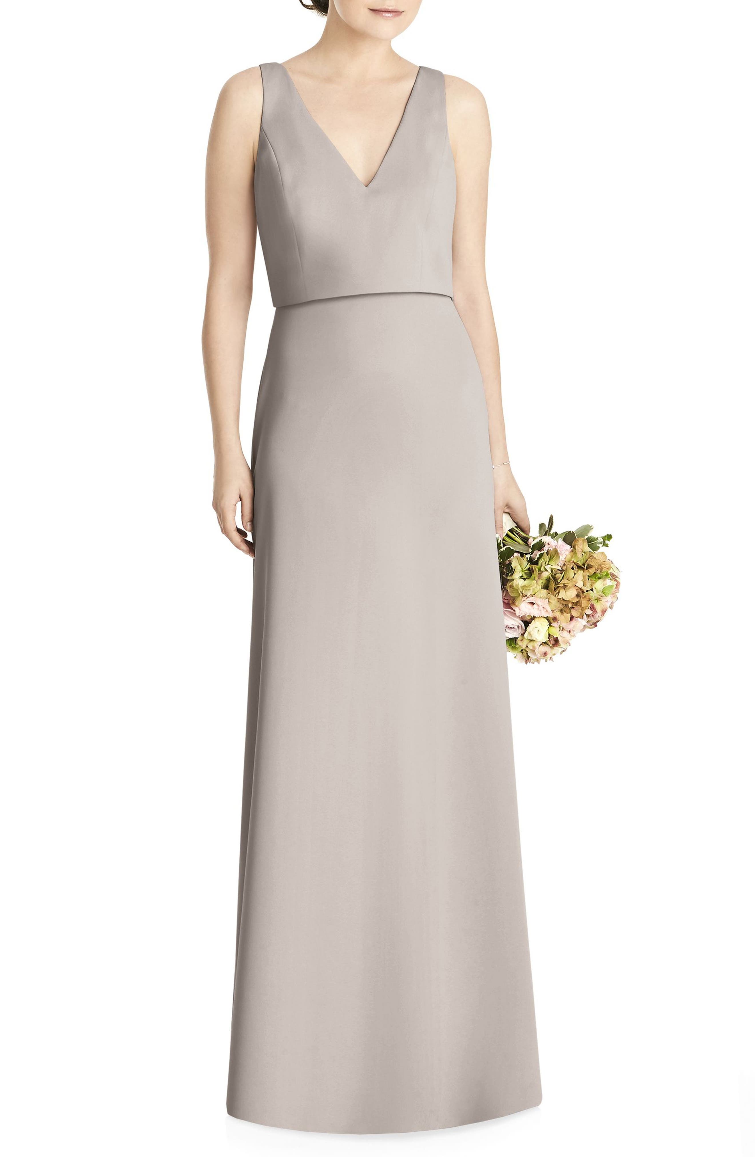 Jy Jenny Yoo Tie Back Crepe Gown, Beige