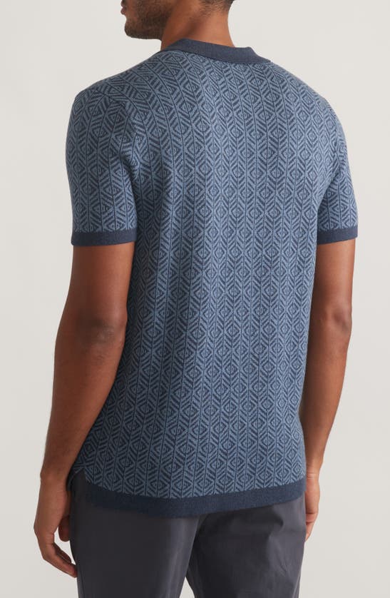 Shop Marine Layer Ethan Knit Button-up Shirt In Blue Geo Jacquard