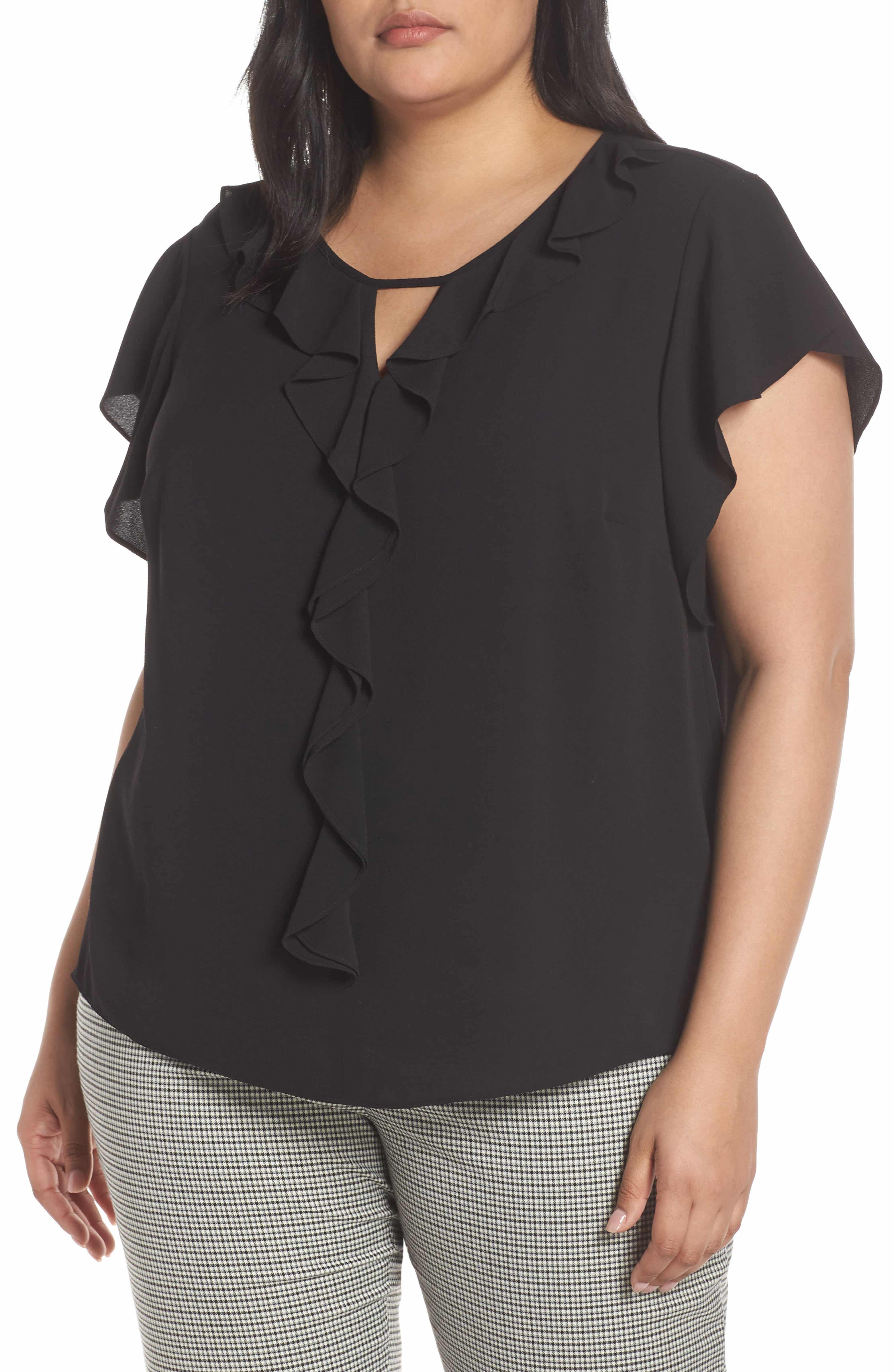 Vince Camuto Ruffle Flutter Sleeve Top (Plus Size) | Nordstrom