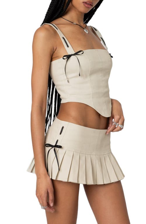 Shop Edikted Margaret Ribbon Cotton Corset Top In Beige