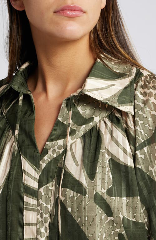 Shop Ciebon Elisa Print Long Sleeve Shirtdress In Olive/sage