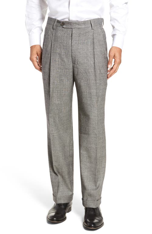 Berle Touch Finish Pleated Plaid Classic Fit Stretch Wool Trousers In Gray