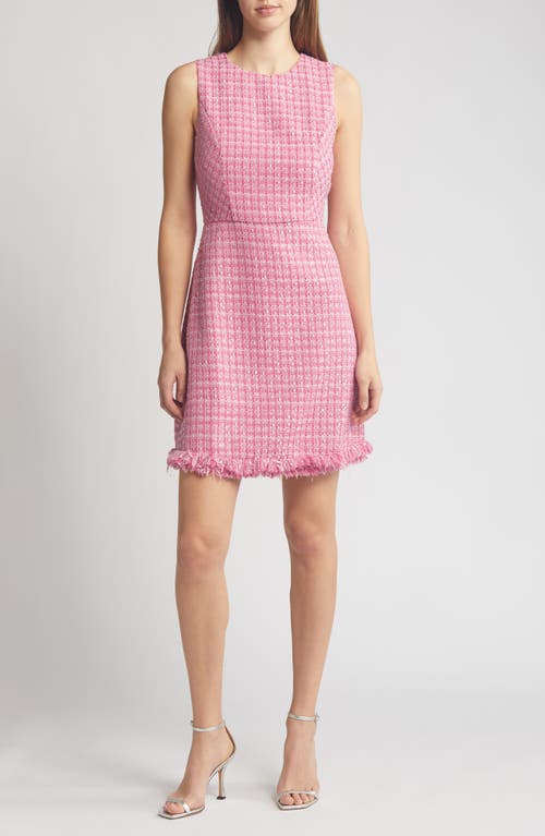 Eliza J Fringe Detail Sleeveless Tweed A-Line Dress Pink at Nordstrom,