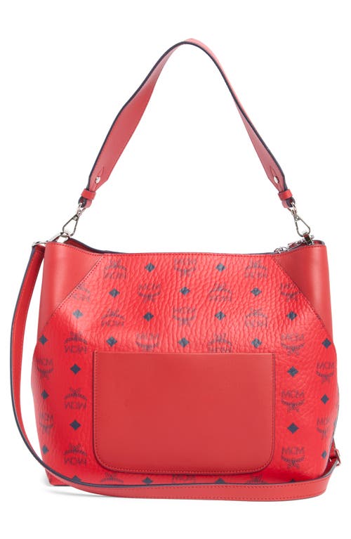 Mcm Aren Logo Print Shoulder Bag In Candy Red