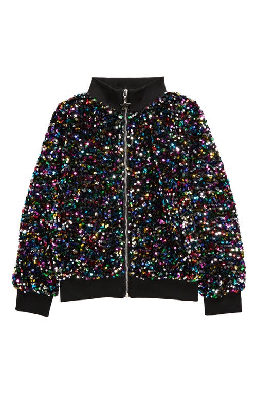 Shop Lola & The Boys Lola + The Boys Kids' Shimmering Stardust Sequin Bomber Jacket In Black