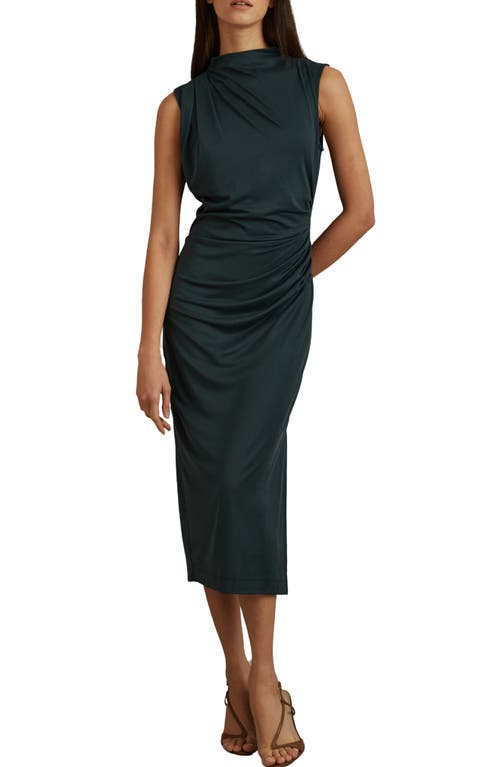 Reiss Beau Ruched Sheath Midi Dress In Dark Green