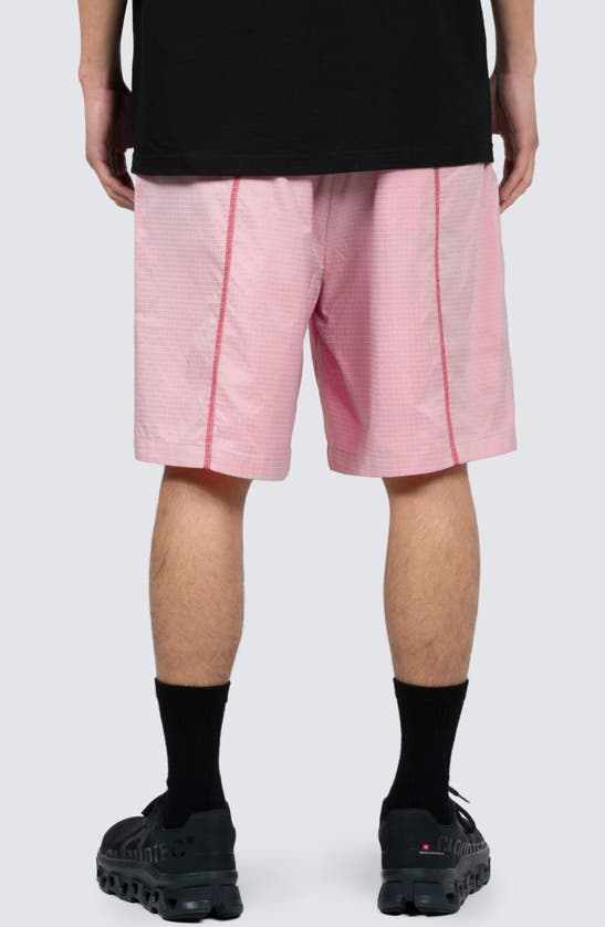 Shop Pleasures Tempo Nylon Ripstop Active Shorts In Pink/grey