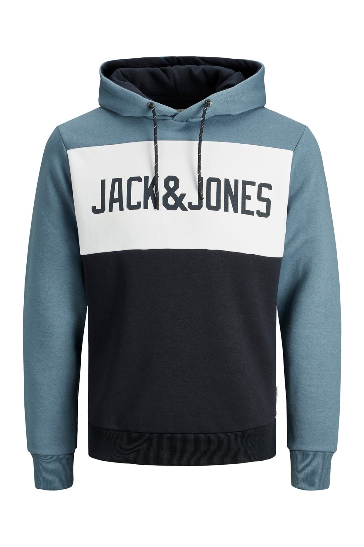 Jack & Jones Logo Colorblock Hooded Sweatshirt In Dark Blue4