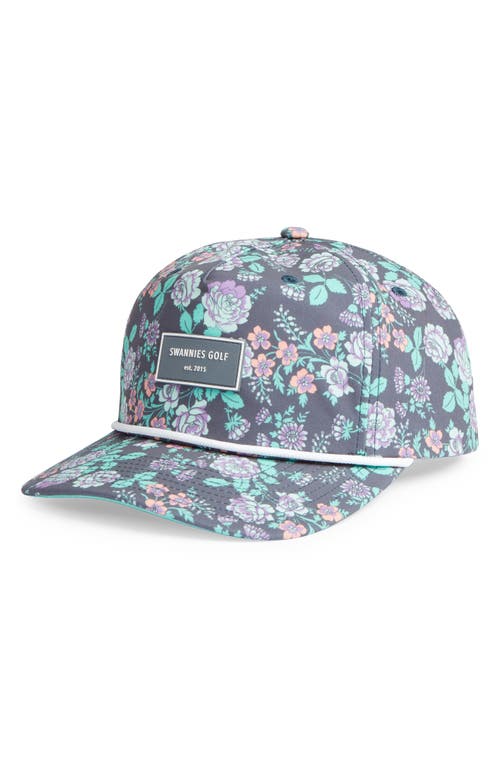 August Floral Water Resistant Rope Snapback Baseball Cap in Purple