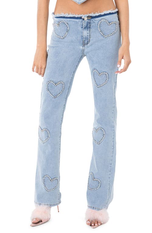 EDIKTED Pearly Heart Low Rise Jeans in Blue at Nordstrom, Size Medium