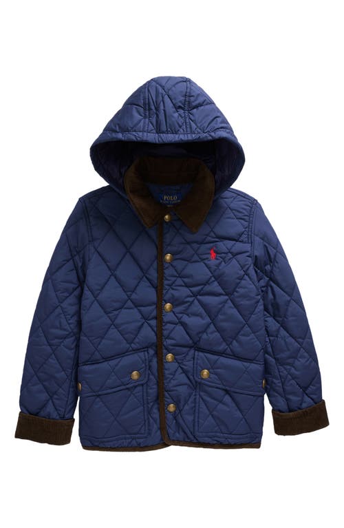 Shop Polo Ralph Lauren Kids' Quilted Hooded Barn Jacket In Newport Navy