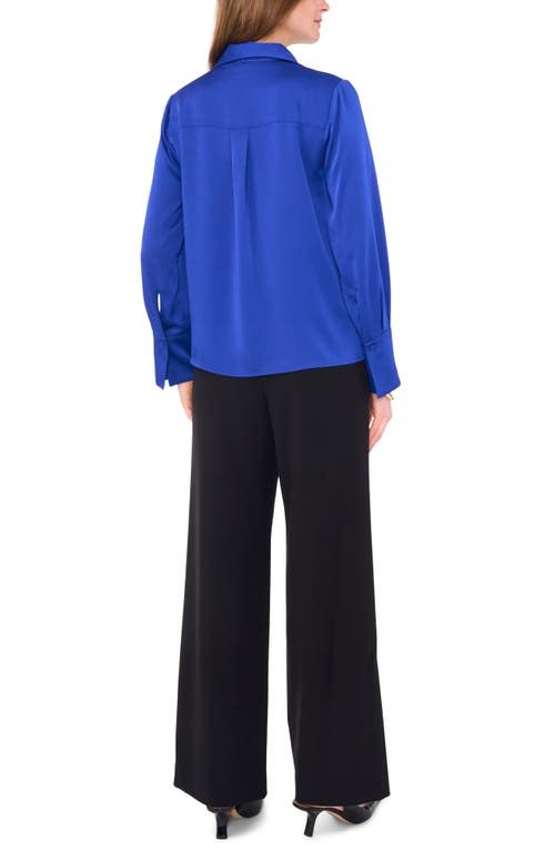 Shop Vince Camuto Tie Neck Satin Button-up Shirt In Sapphire Blue