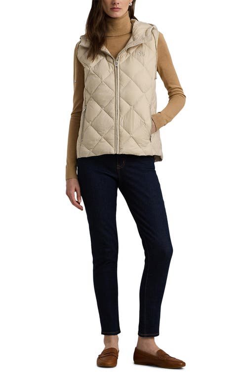 Shop Lauren Ralph Lauren Monogram Hooded Quilted Down Puffer Vest In Explorer Sand