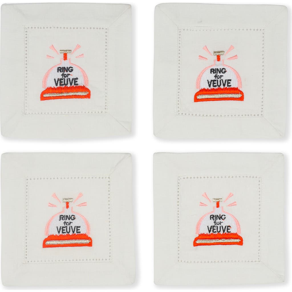 Tiramisu Set Of 4 Embroidered Coasters In White/bell