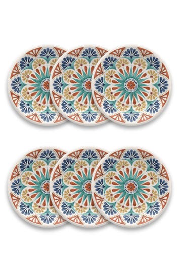 Tarhong Desert Rio Set Of Six Melamine Salad Plates In White Multi