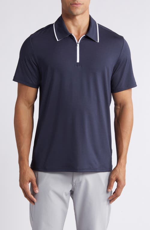 Zella Tipped Stripe Polo Shirt In Navy Eclipse