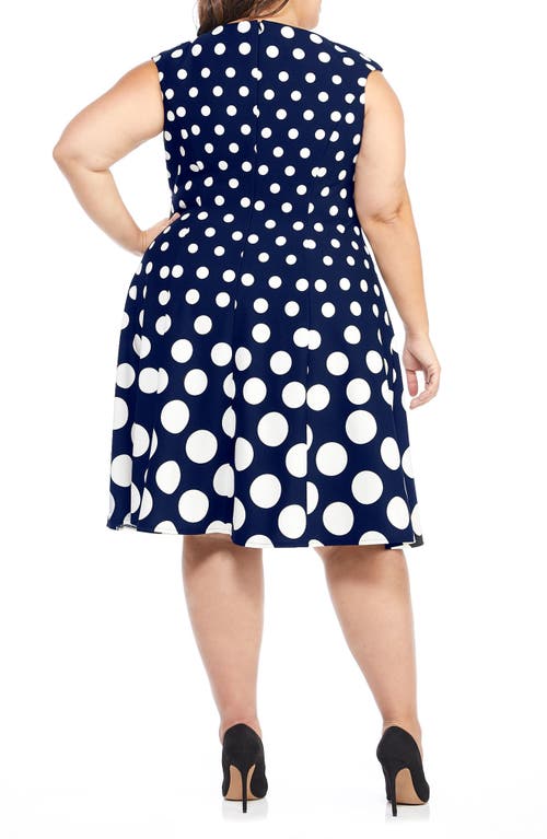 Shop London Times Polka Dot Fit & Flare Dress In Navy/white