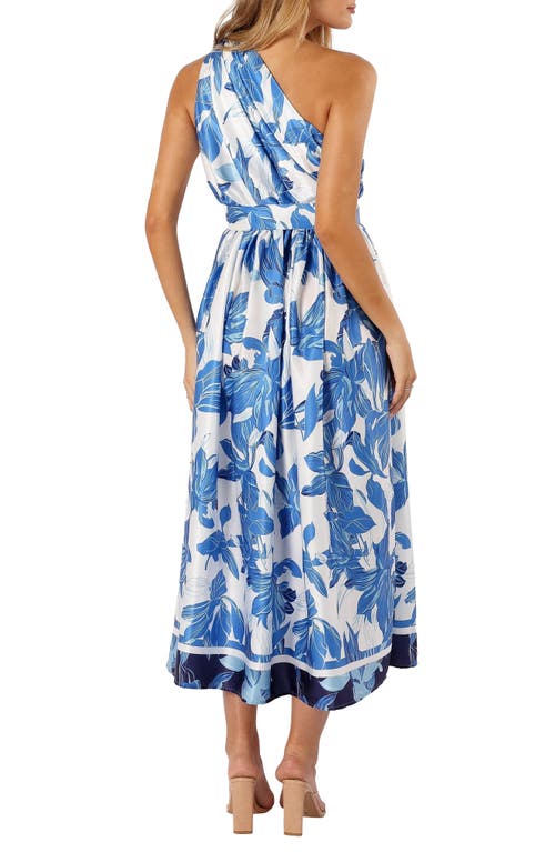 Petal And Pup Petal & Pup Naomi Floral Print One-shoulder Midi Dress In Blue
