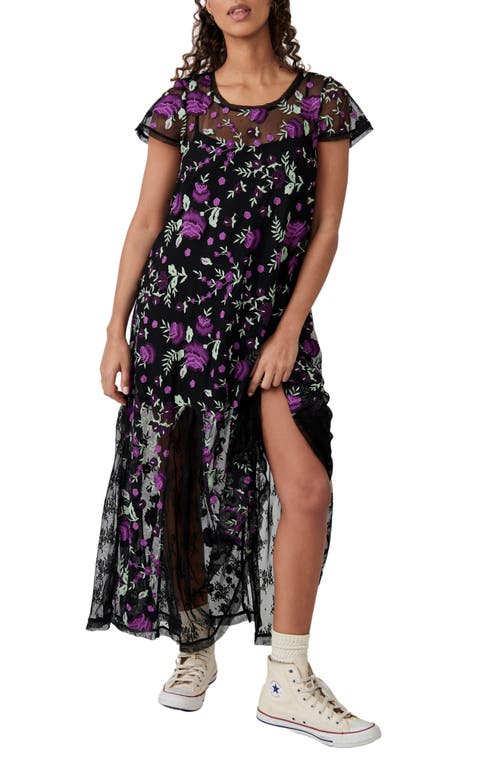 Free People Sky Bright Floral Embroidered Midi Dress Purple at Nordstrom,