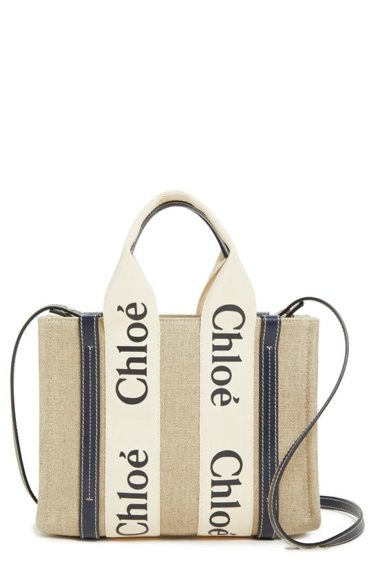 Chloé Small Woody Logo Strap Linen Tote In Neutral | ModeSens