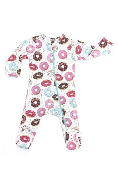 Shop Norani Donut Print Organic Cotton Footie In Pink/brown