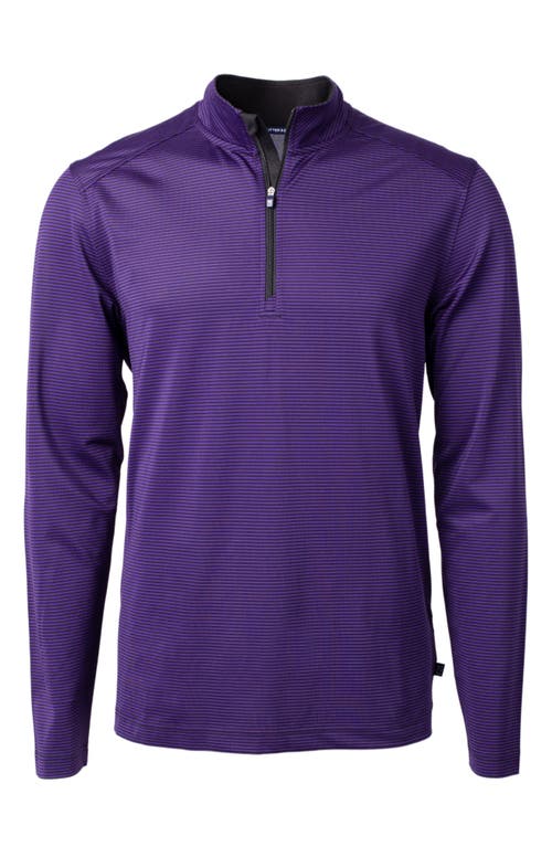 Cutter & Buck Virtue Micro Stripe Quarter Zip Pullover In College Purple/black