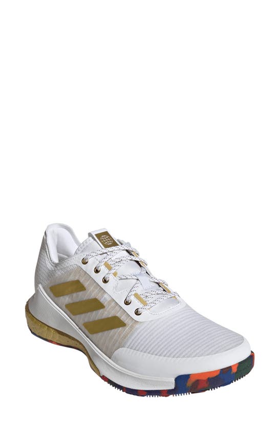 Adidas Originals Crazyflight Activewear Sneaker In White/ Gold Metallic/ White