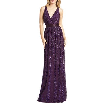 MAC Duggal Sequin Surplice Gown, Purple