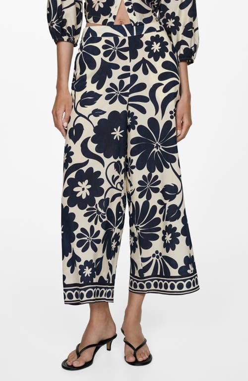 Shop Mango Fluid Floral Print Wide Leg Pants In Blue