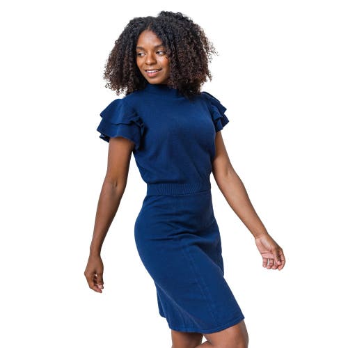 Shop Hope & Henry Flutter Sleeve Sweater Dress In Navy Flutter