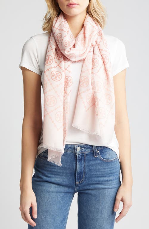 Tory Burch T-Monogram Print Silk Oblong Scarf in Pink at Nordstrom